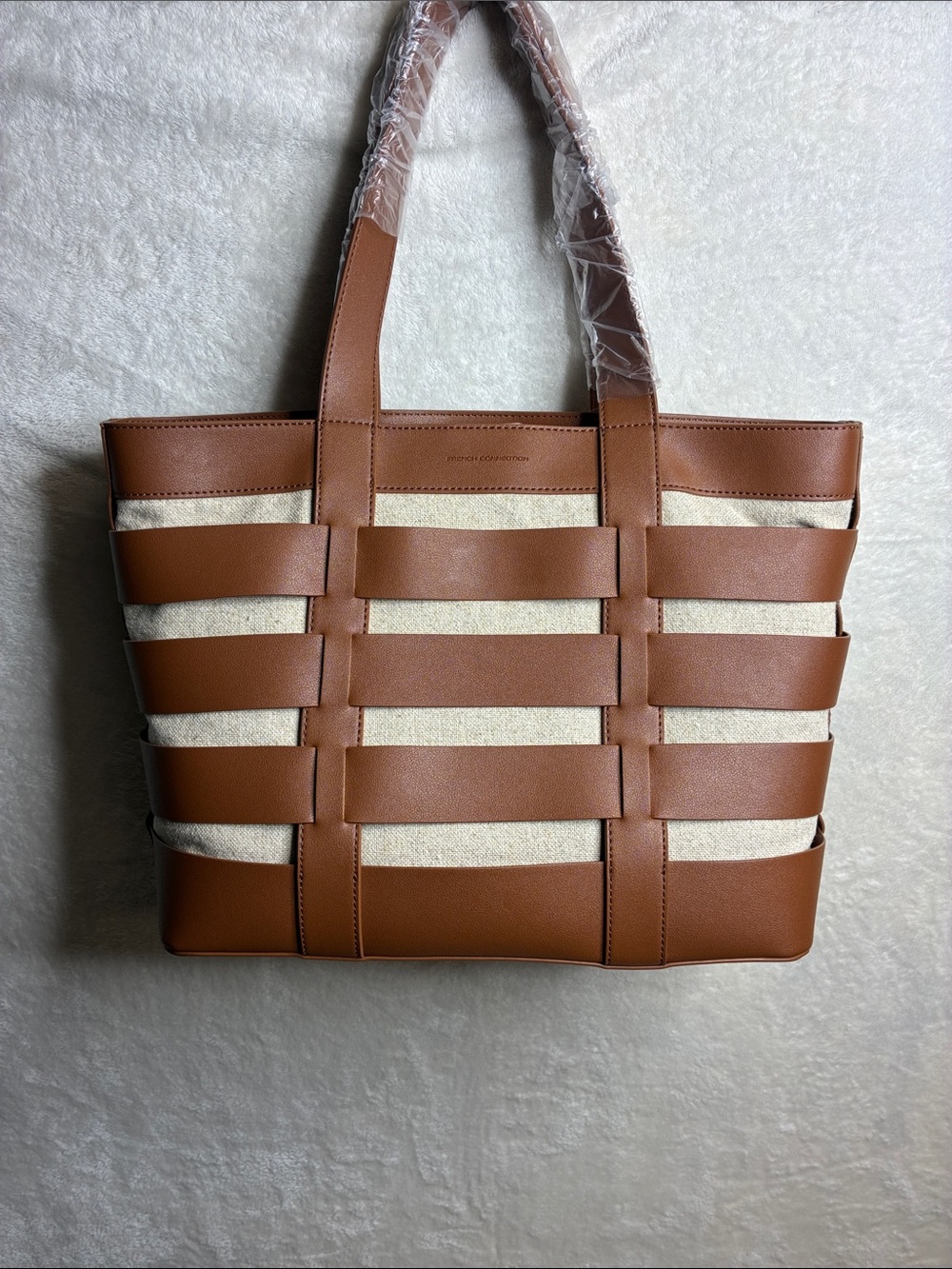 French Connection Brown and Cream Woven Tote